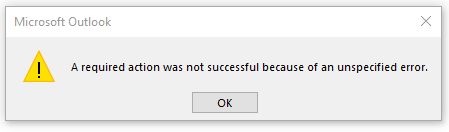 Error - A required action was not successful because of an unspecified error